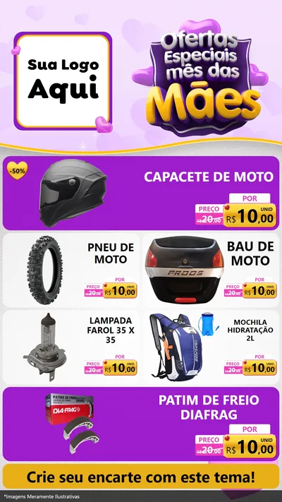 Modelo de TV para TV Vertical com o tema Ofertas Especiais - Mês das Mães para Moto peças