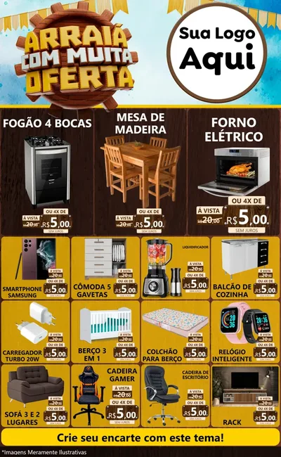 Modelo de Encarte para Encarte Grande com o tema Ofertas de São João - Junina para Móveis e Eletro