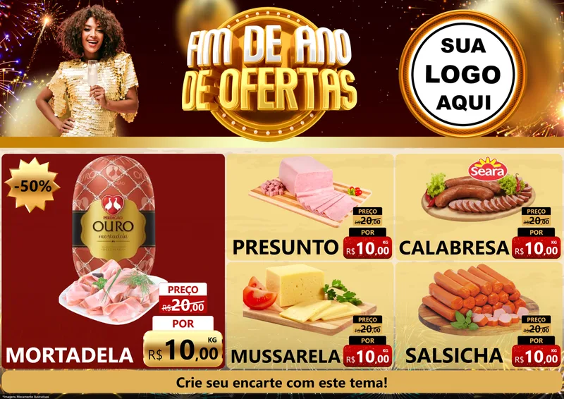 Modelo de Encarte para Encarte A4 Horizontal com o tema Fim de Ano de Ofertas para Frios e Laticínios