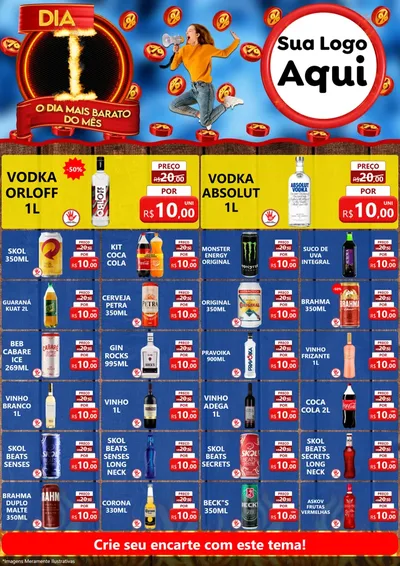 Modelo de Encarte para Encarte A4 Vertical com o tema Dia I - O Dia Mais Barato Do Mês para Distribuidora de bebidas
