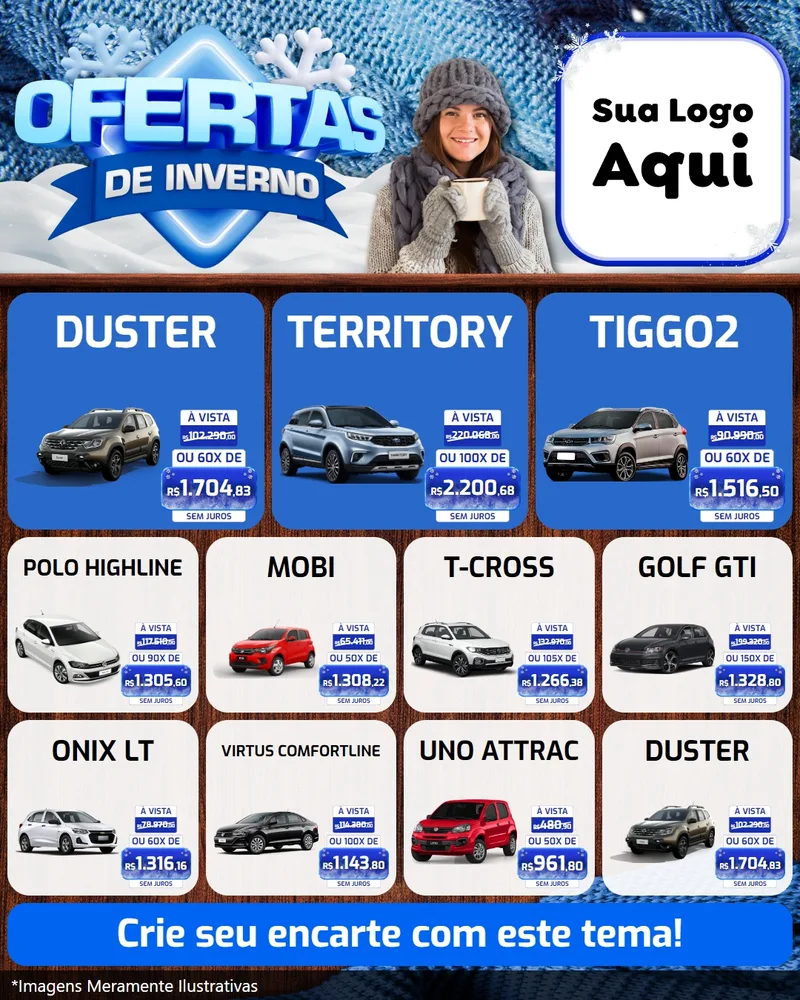 Modelo de Rede Social para Feed Instagram com o tema Ofertas de Inverno para Concessionaria de Carros