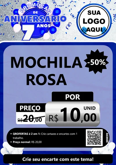 Modelo de Cartaz para Cartaz A4 Vertical com o tema Promoção de Aniversário - 7 Anos para Papelaria