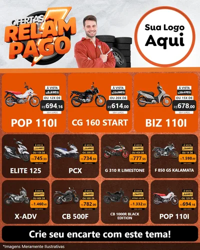 Modelo de Rede Social para Feed Instagram com o tema Ofertas Relâmpago - Moto / Auto para Concessionaria de Motos