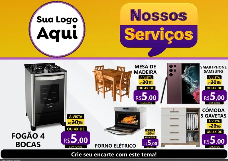Modelo de Encarte para Encarte A4 Horizontal com o tema Nossos Serviços para Móveis e Eletro