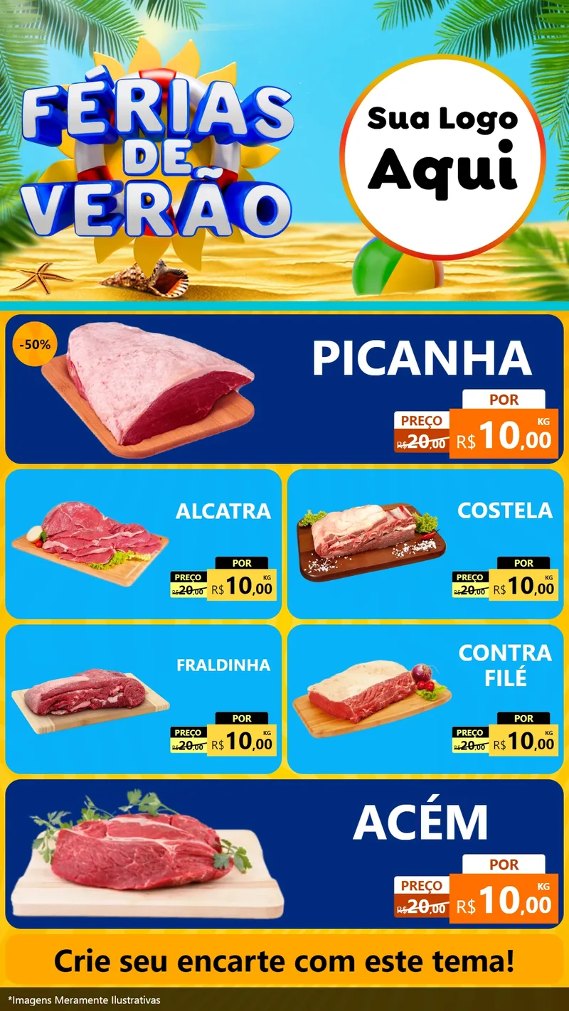Modelo de TV para TV Vertical com o tema Férias de Verão para Açougue