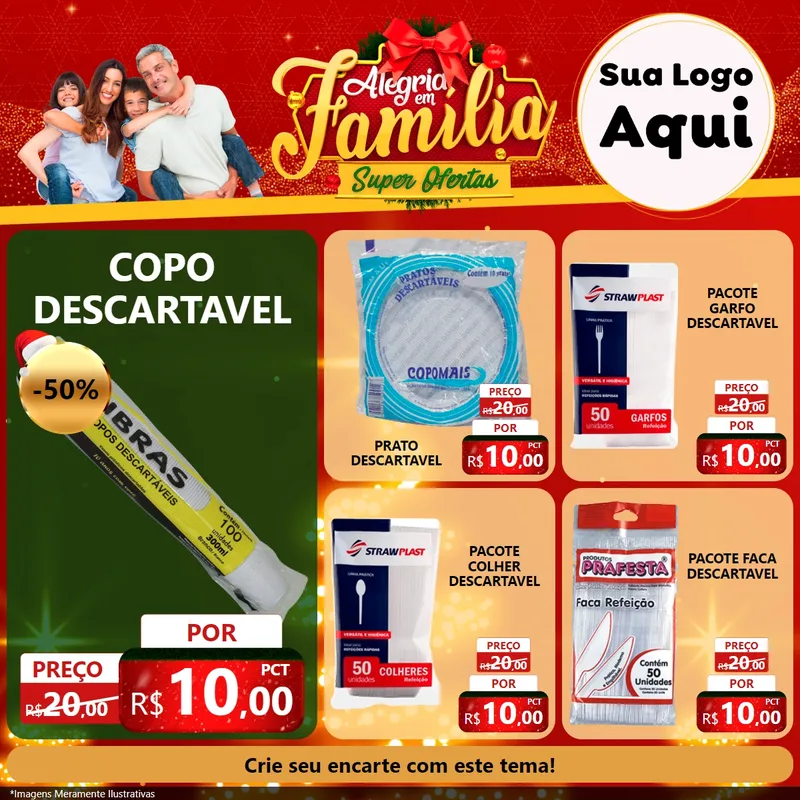 Modelo de Rede Social para Feed Facebook com o tema Alegria em Família Super Ofertas - Natal para Embalagens
