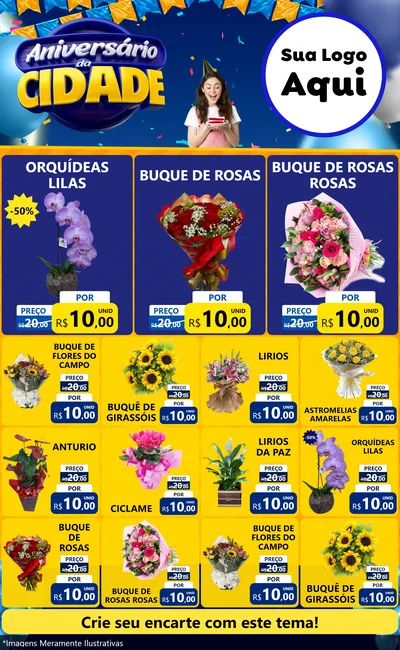 Modelo de Encarte para Encarte Grande com o tema Aniversário da Cidade para Floricultura e jardim