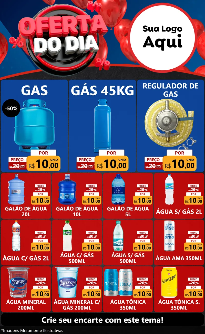 Modelo de Encarte para Encarte Grande com o tema Oferta do Dia para Água e gás