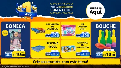 Modelo de TV para TV Horizontal com o tema Um Ano de Aniversário para Brinquedos