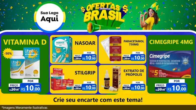 Modelo de TV para TV Horizontal com o tema Ofertas Semana do Brasil para Farmácia