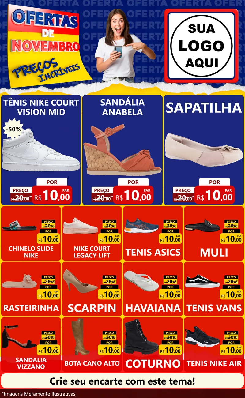 Modelo de Encarte para Encarte Grande com o tema Ofertas de Novembro - Preços Incríveis para Calçados