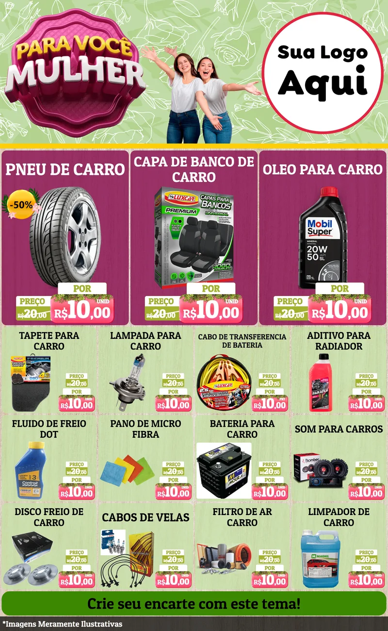 Modelo de Encarte para Encarte Grande com o tema Para Você Mulher para Auto peças