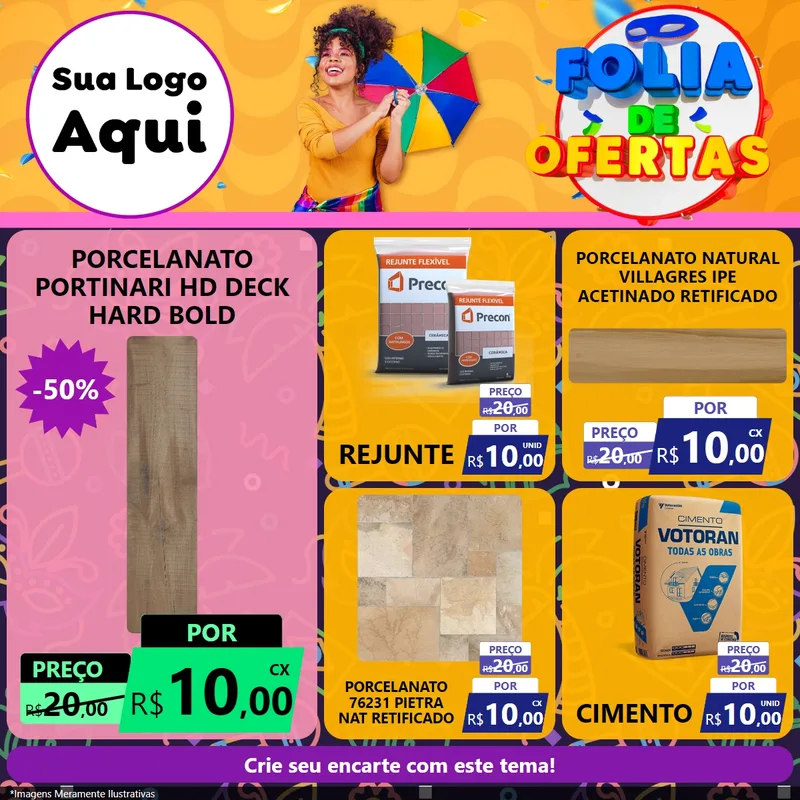 Modelo de Rede Social para Feed Facebook com o tema Folia de Ofertas para Pisos e revestimentos