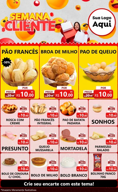 Modelo de Encarte para Encarte Grande com o tema Semana do Cliente para Padaria