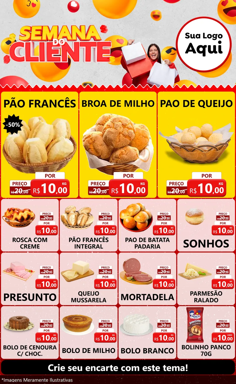 Modelo de Encarte para Encarte Grande com o tema Semana do Cliente para Padaria