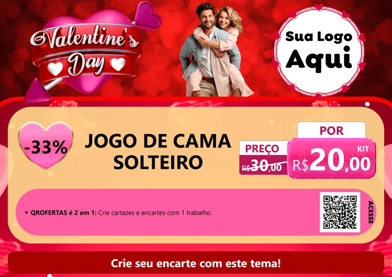 Modelo de Cartaz para Cartaz A4 Horizontal com o tema Valentine's Day para Cama, Mesa e Banho