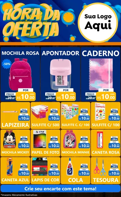 Modelo de Encarte para Encarte Grande com o tema Hora da Oferta para Papelaria