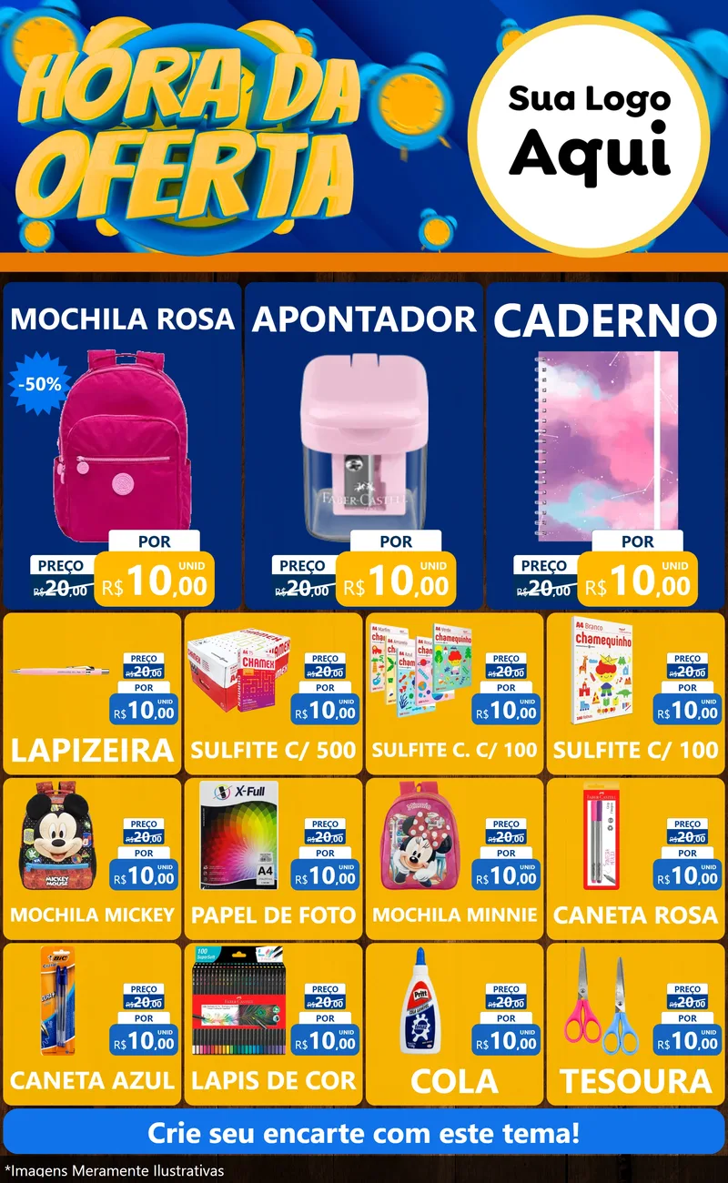 Modelo de Encarte para Encarte Grande com o tema Hora da Oferta para Papelaria