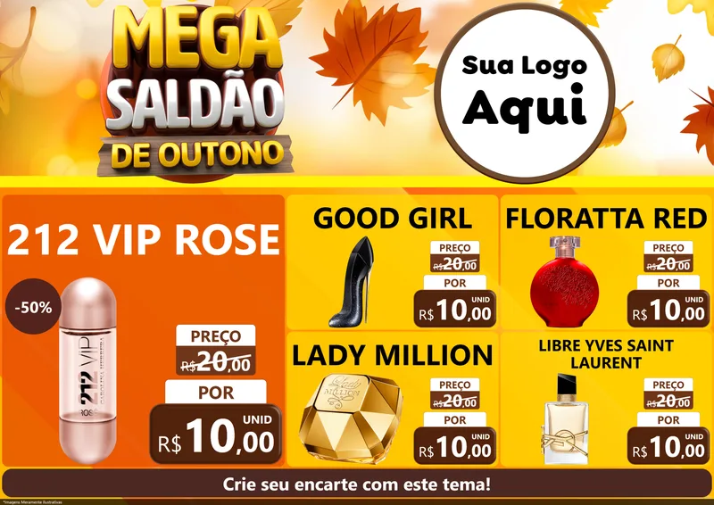 Modelo de Encarte para Encarte A4 Horizontal com o tema Mega Saldão de Outono para Perfumes