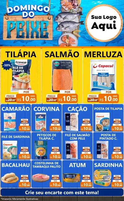 Modelo de Encarte para Encarte Grande com o tema Domingo do Peixe para Peixaria