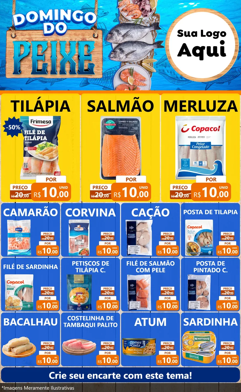 Modelo de Encarte para Encarte Grande com o tema Domingo do Peixe para Peixaria