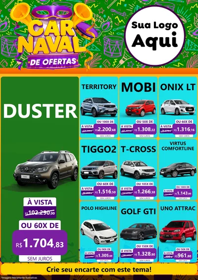 Modelo de Encarte para Encarte A4 Vertical com o tema Carnaval de Ofertas para Concessionaria de Carros