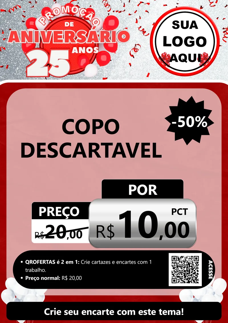Modelo de Cartaz para Cartaz A4 Vertical com o tema Promoção de Aniversário - 25Anos para Embalagens