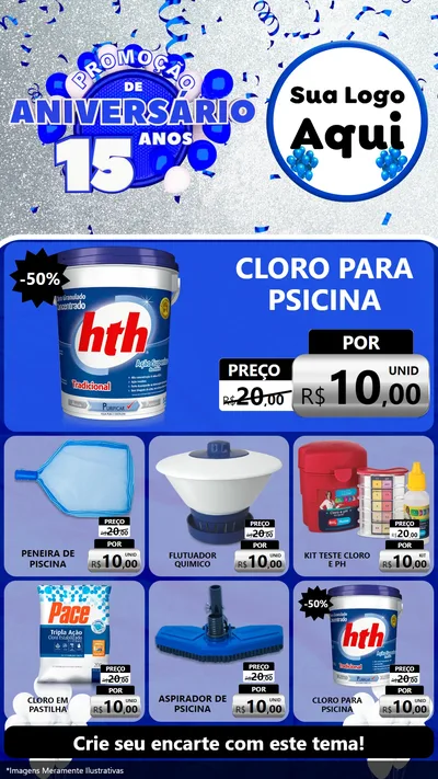 Modelo de Rede Social para Stories com o tema Promoção de Aniversário - 15 Anos para Produtos para Piscina
