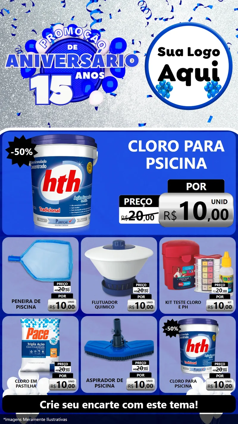 Modelo de Rede Social para Stories com o tema Promoção de Aniversário - 15 Anos para Produtos para Piscina