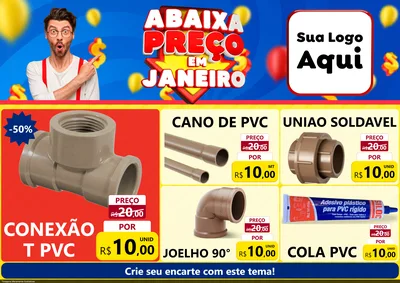 Modelo de Encarte para Encarte A4 Horizontal com o tema Abaixa Preço em Janeiro para Tubos e conexões