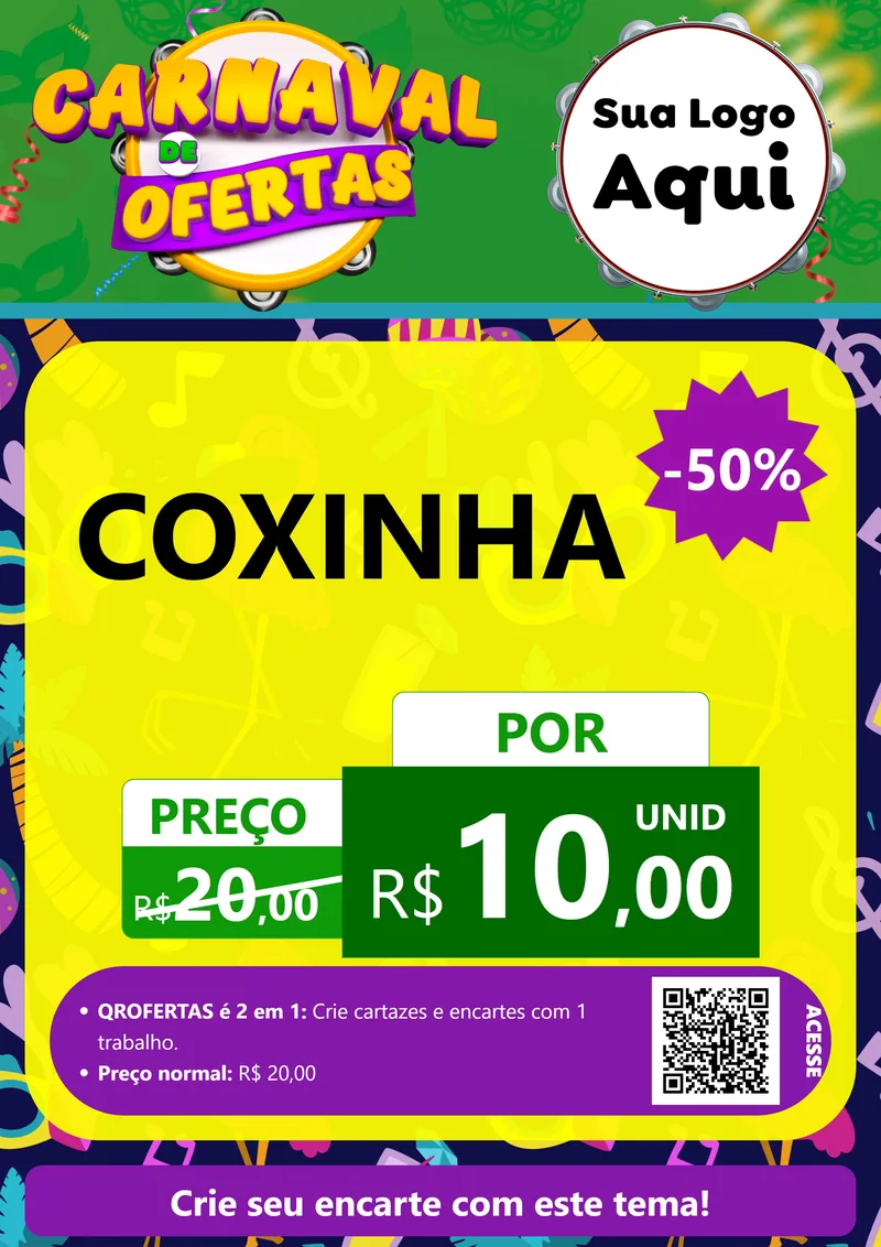 Modelo de Cartaz para Cartaz A4 Vertical com o tema Carnaval de Ofertas para Salgadaria