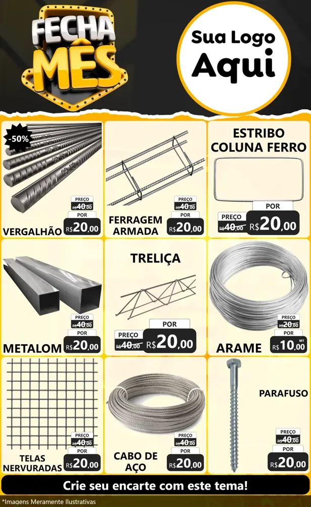 Modelo de Encarte para Encarte Grande com o tema Fecha Mês para Ferragens