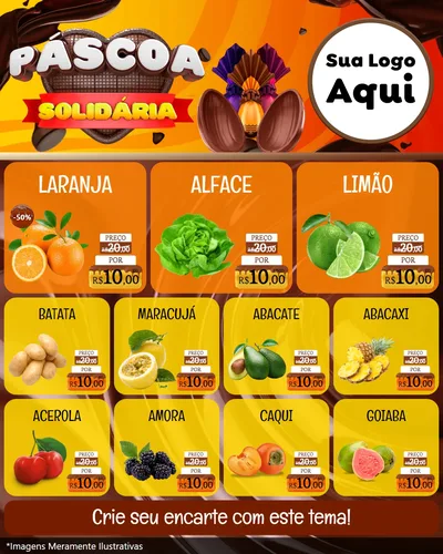 Modelo de Rede Social para Feed Instagram com o tema Páscoa Solidária para Hortifrúti