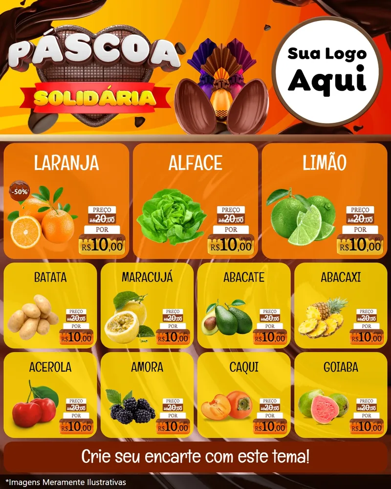 Modelo de Rede Social para Feed Instagram com o tema Páscoa Solidária para Hortifrúti