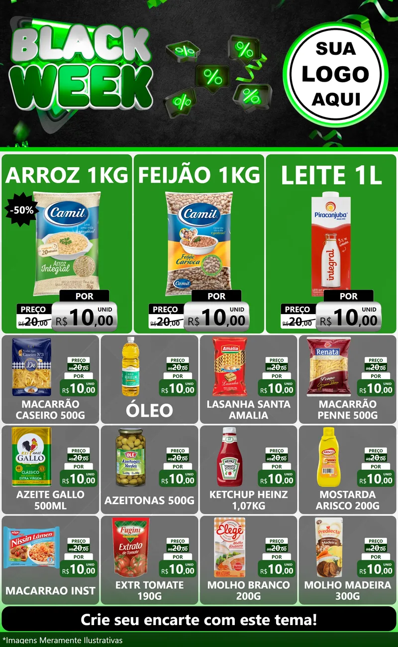 Modelo de Encarte para Encarte Grande com o tema Black Week para Supermercado
