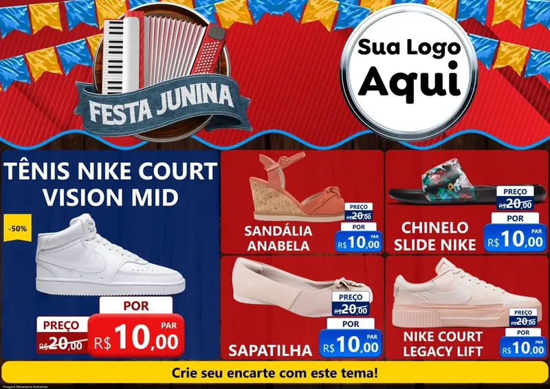 Modelo de Encarte para Encarte A4 Horizontal com o tema Festa Junina para Calçados