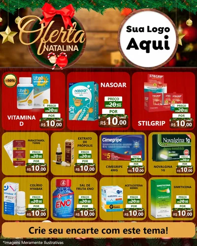 Modelo de Rede Social para Feed Instagram com o tema Ofertas Natalina para Farmácia