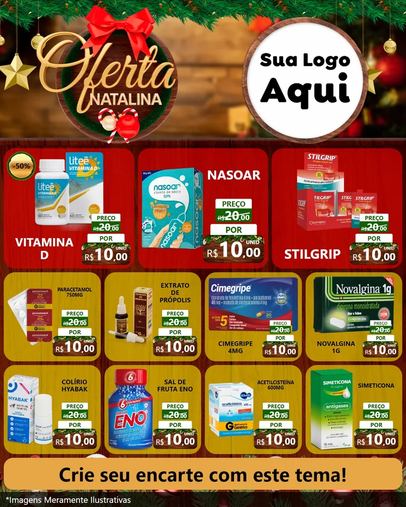 Modelo de Rede Social para Feed Instagram com o tema Ofertas Natalina para Farmácia