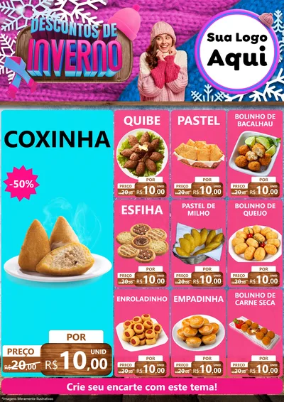 Modelo de Encarte para Encarte A4 Vertical com o tema Descontos de Inverno para Salgadaria