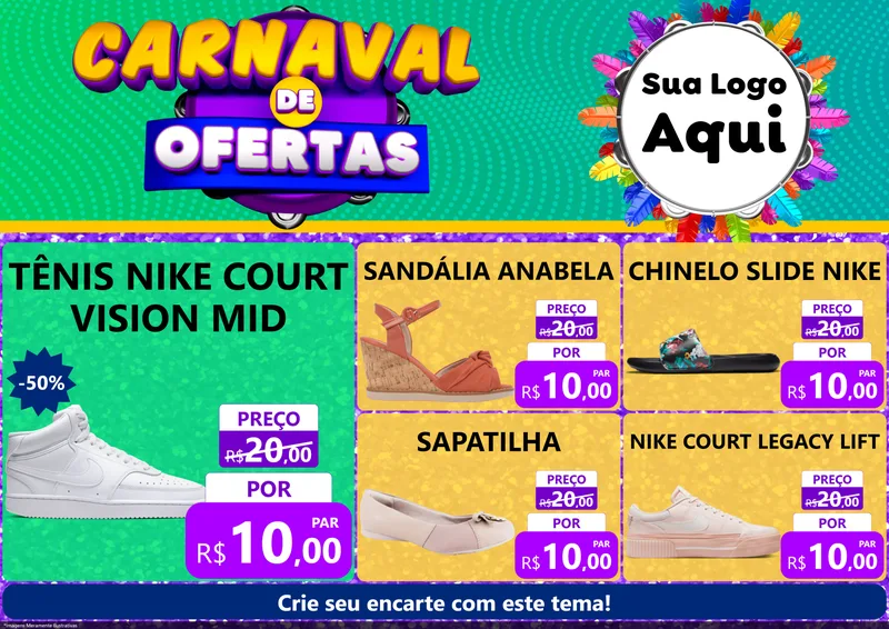 Modelo de Encarte para Encarte A4 Horizontal com o tema Carnaval de Ofertas para Calçados