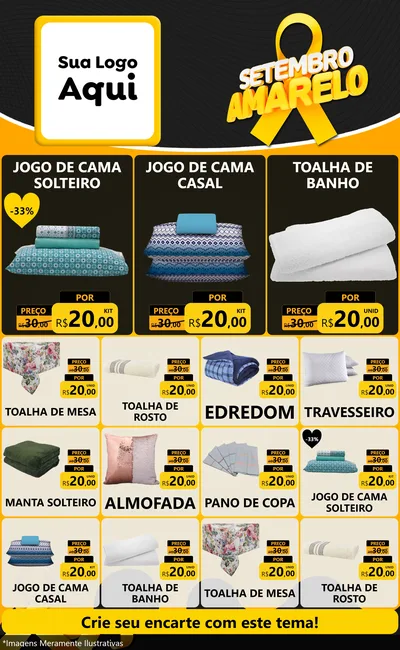 Modelo de Encarte para Encarte Grande com o tema Setembro Amarelo para Cama, Mesa e Banho