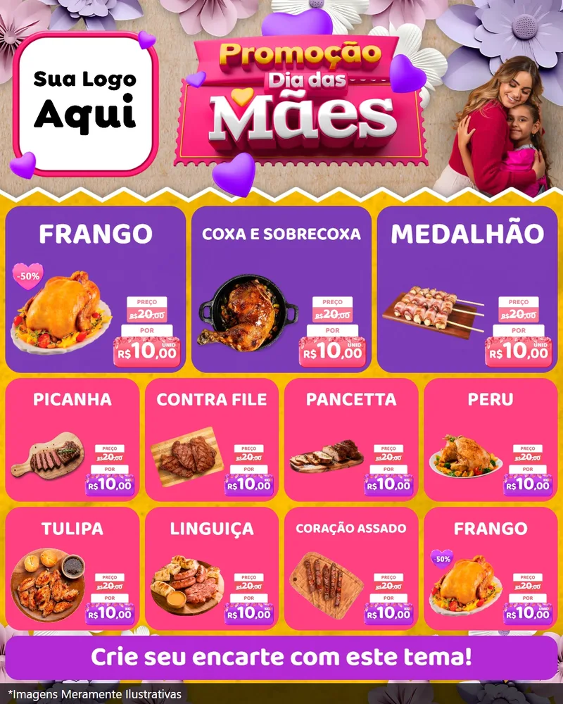 Modelo de Rede Social para Feed Instagram com o tema Promoção Dia das Mães para Assados