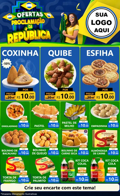 Modelo de Encarte para Encarte Grande com o tema Ofertas Proclamação da República para Salgadaria