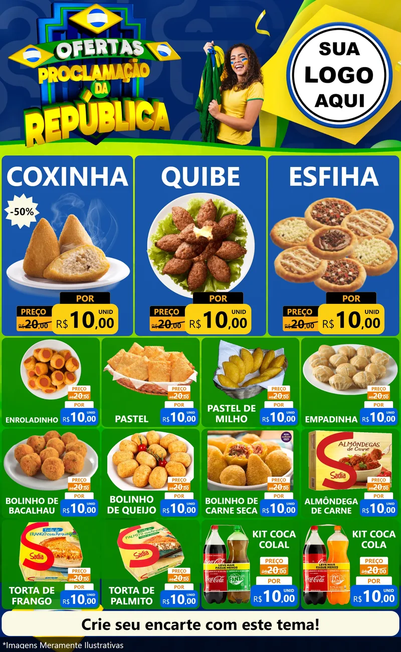 Modelo de Encarte para Encarte Grande com o tema Ofertas Proclamação da República para Salgadaria