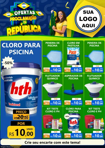 Modelo de Encarte para Encarte A4 Vertical com o tema Ofertas Proclamação da República para Produtos para Piscina