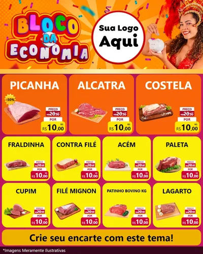 Modelo de Rede Social para Feed Instagram com o tema Bloco da Economia para Açougue