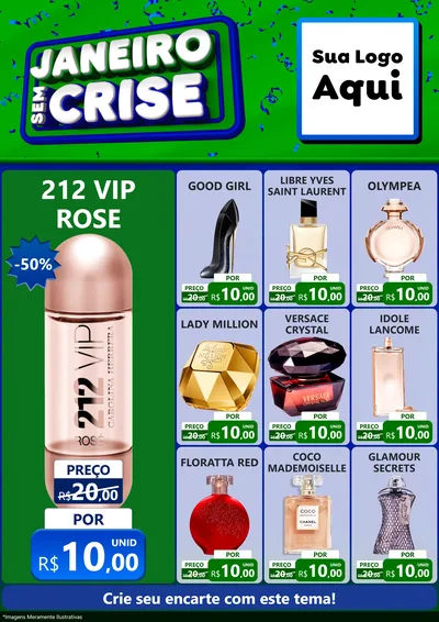 Modelo de Encarte para Encarte A4 Vertical com o tema Janeiro Sem Crise para Perfumes