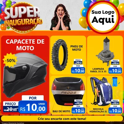 Modelo de Rede Social para Feed Facebook com o tema Super Inauguração para Moto peças