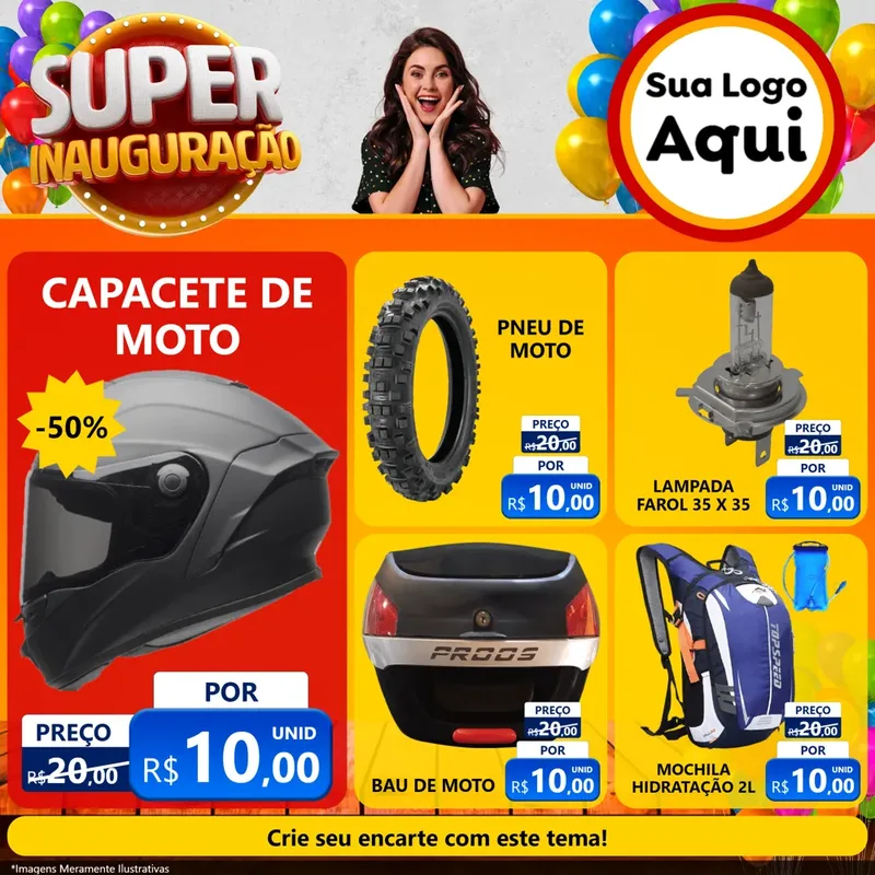 Modelo de Rede Social para Feed Facebook com o tema Super Inauguração para Moto peças