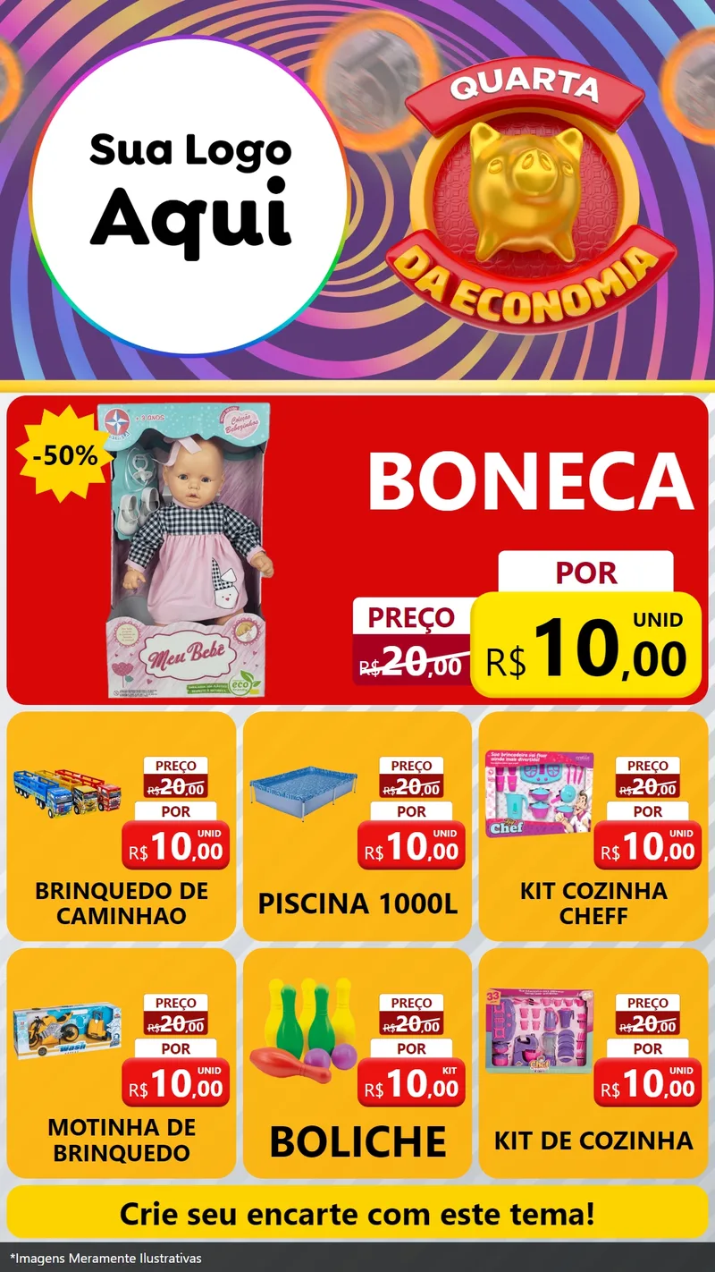 Modelo de Rede Social para Stories com o tema Quarta da Economia para Brinquedos